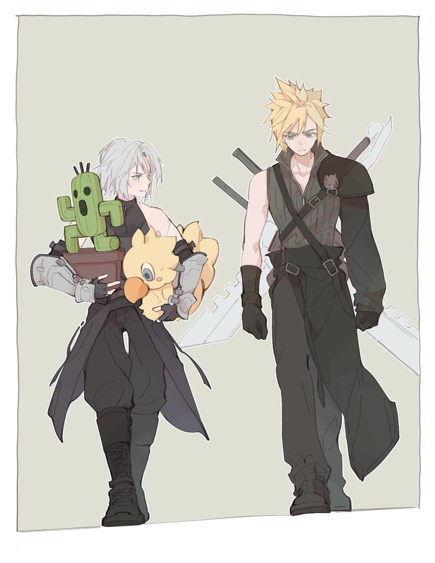 cloud strife, sephiroth, and sabotender (final fantasy and 4 more) drawn by mgt_85363