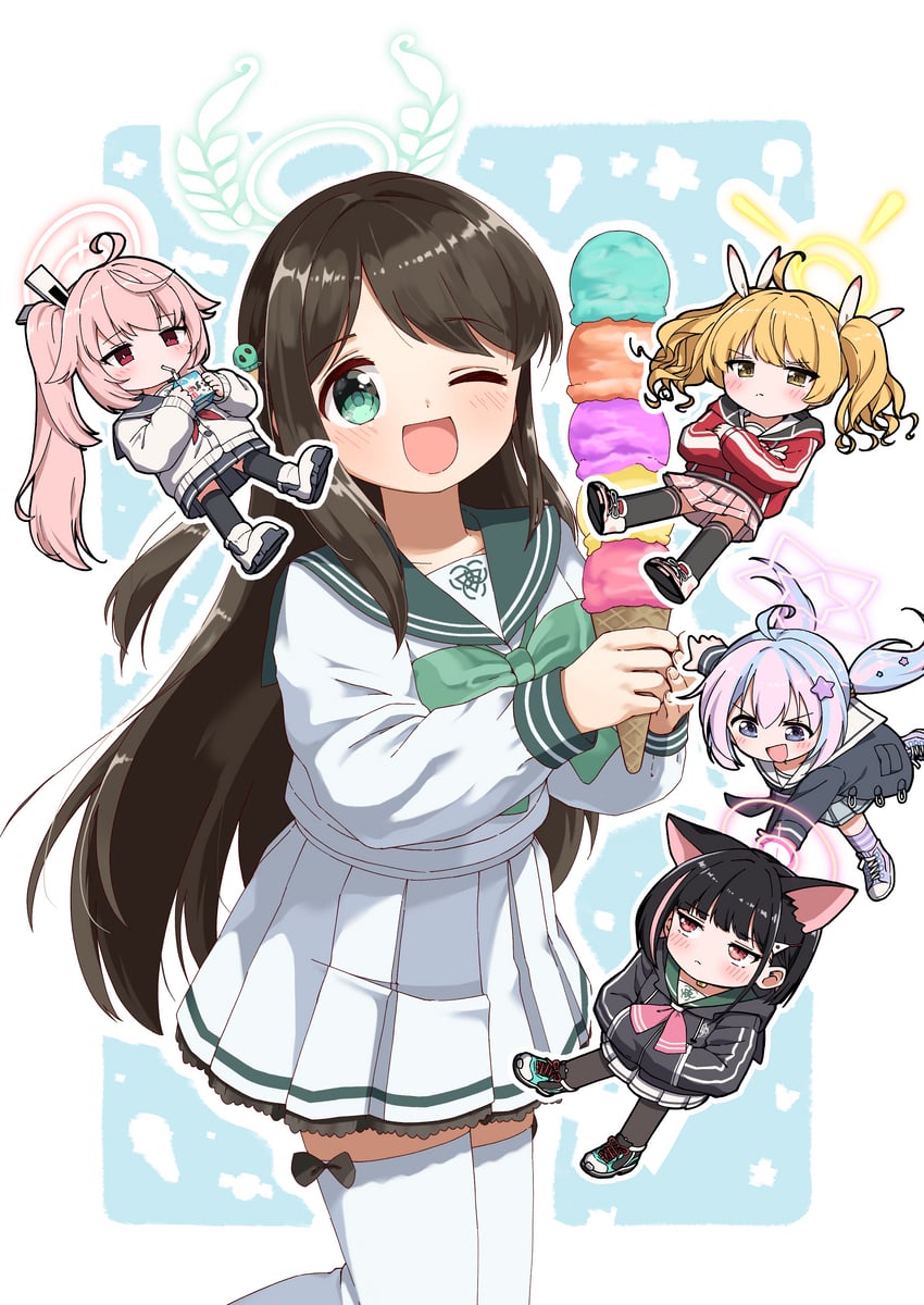 kazusa, natsu, yoshimi, reisa, and airi (blue archive) drawn by unadon_(unadoom)