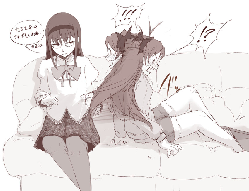 akemi homura and sakura kyoko (mahou shoujo madoka magica) drawn by uruo