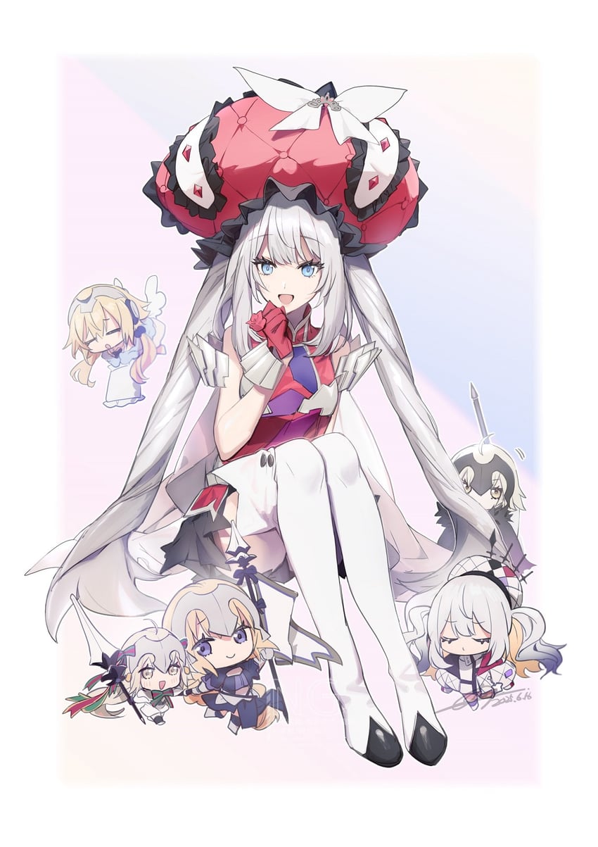 jeanne d'arc, jeanne d'arc alter, jeanne d'arc alter santa lily, marie antoinette, marie antoinette alter, and 1 more (fate and 1 more) drawn by no-kan