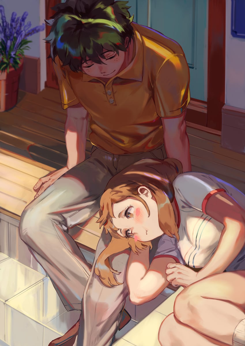 midoriya izuku and uraraka ochaco (boku no hero academia) drawn by tamomoko