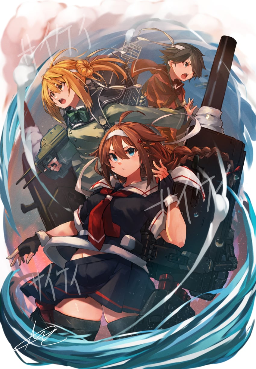 shigure, shigure kai ni, mogami, michishio, and michishio kai ni (kantai collection) drawn by sunday_aki