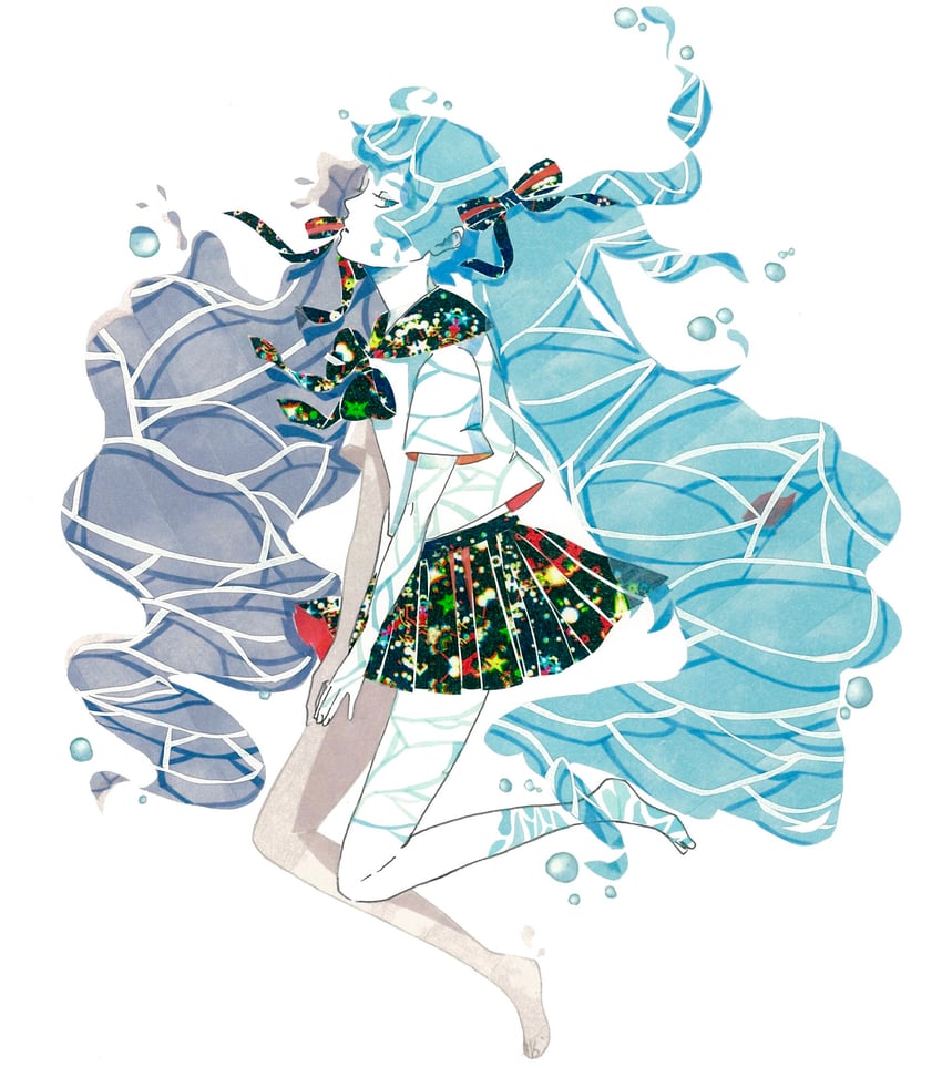 hatsune miku and bottle miku (vocaloid) drawn by poncho_(ponpontyo_8)