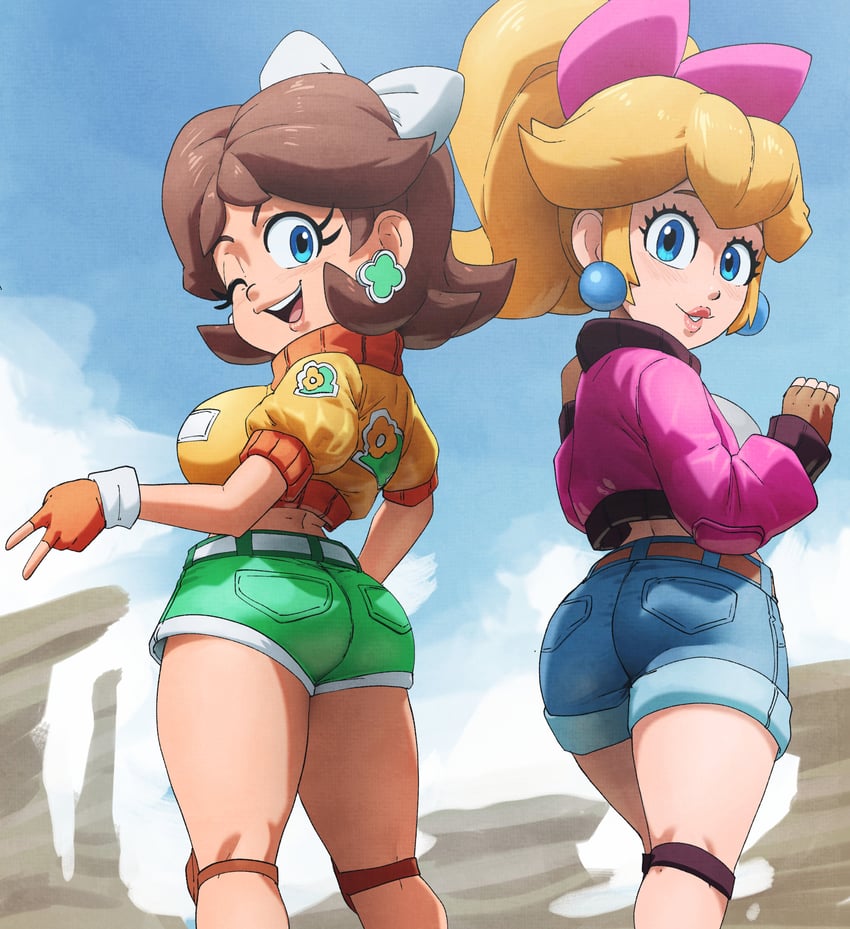 princess peach and princess daisy (mario and 2 more) drawn by inker_comics