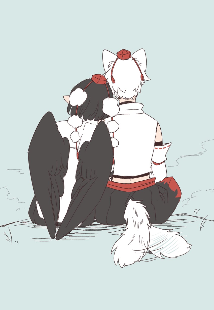 shameimaru aya and inubashiri momiji (touhou) drawn by min.k