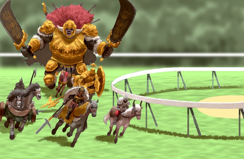 tarnished, starscourge radahn, torrent, leonard, tree sentinel, and 2 more (elden ring and 3 more) drawn by narisokonai