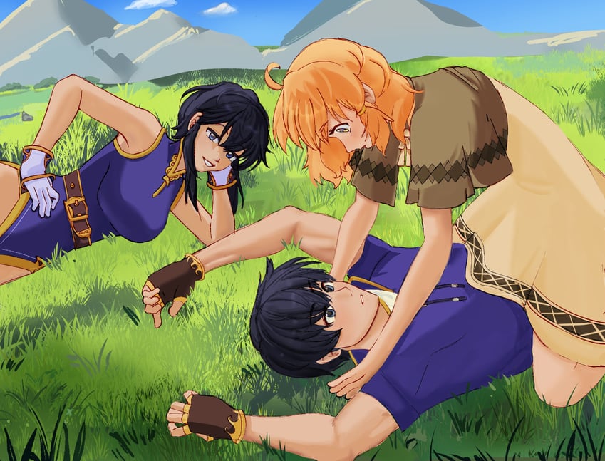 larcei, lana, and scathach (fire emblem and 1 more) drawn by gu_ro