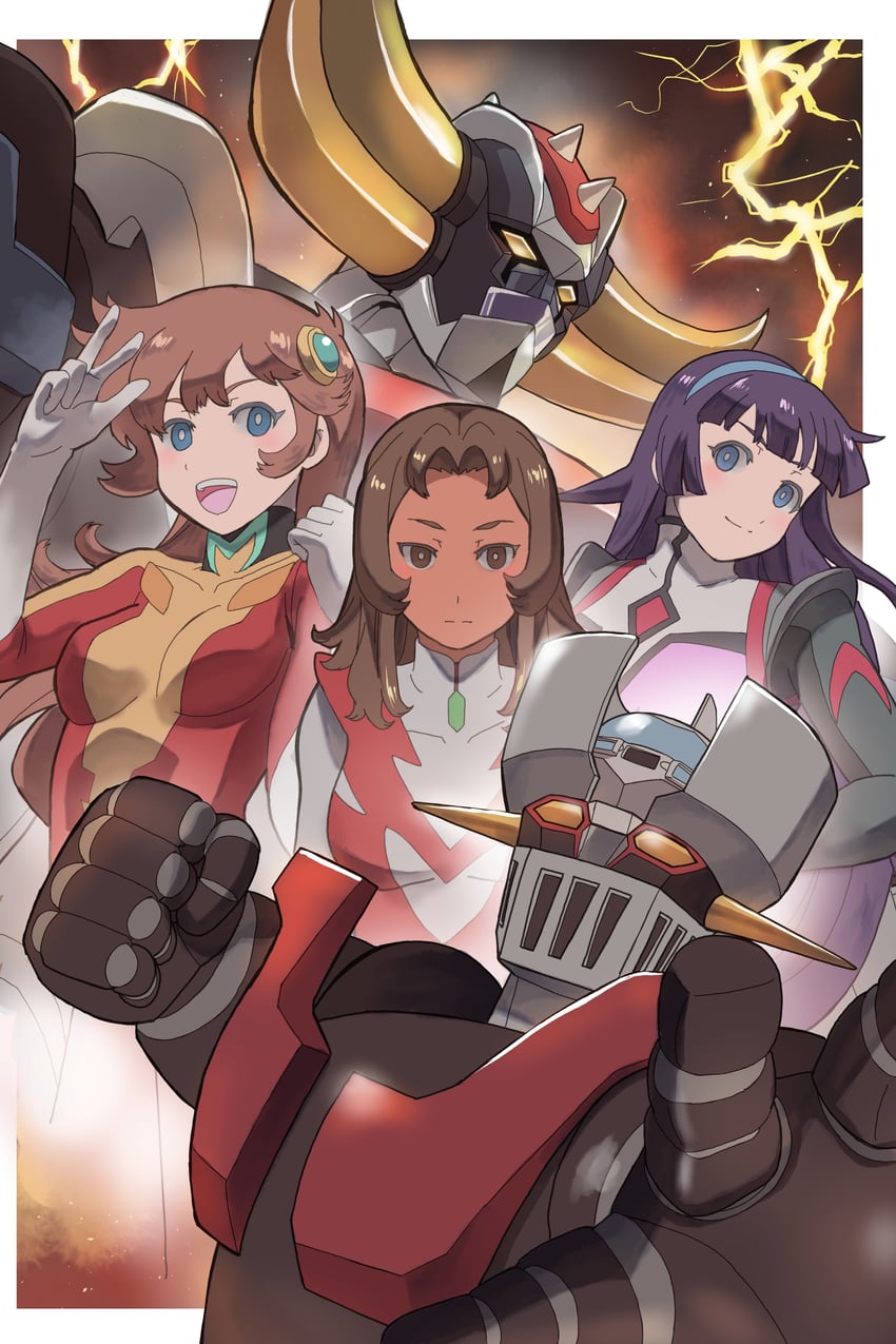 mazinger z, yumi sayaka, grendizer, maria grace fleed, and makiba hikaru (mazinger and 2 more) drawn by k_katora