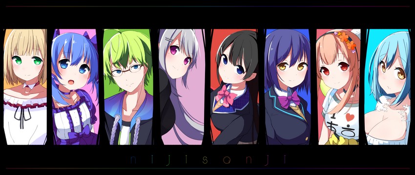 tsukino mito, higuchi kaede, shizuka rin, yuuki chihiro, suzuya aki, and 3 more (nijisanji) drawn by okota_mikan