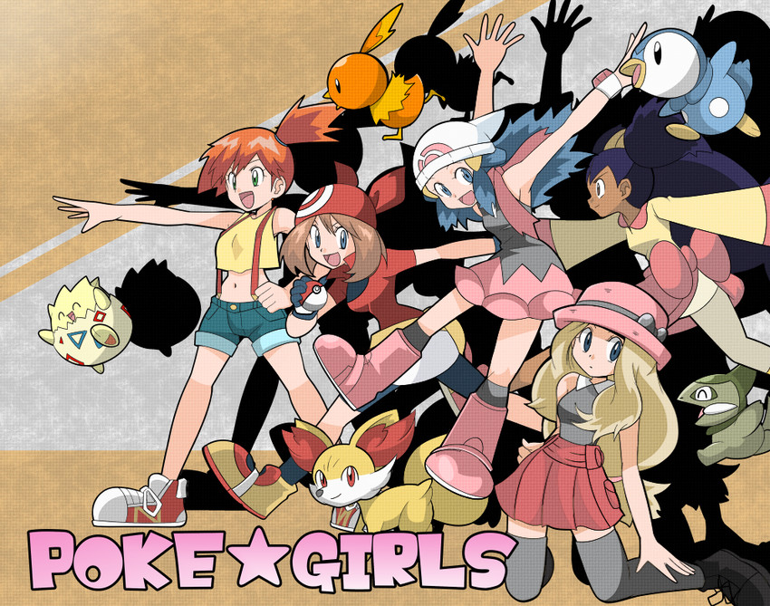 dawn, may, serena, misty, piplup, and 5 more (pokemon and 3 more) drawn by hainchu