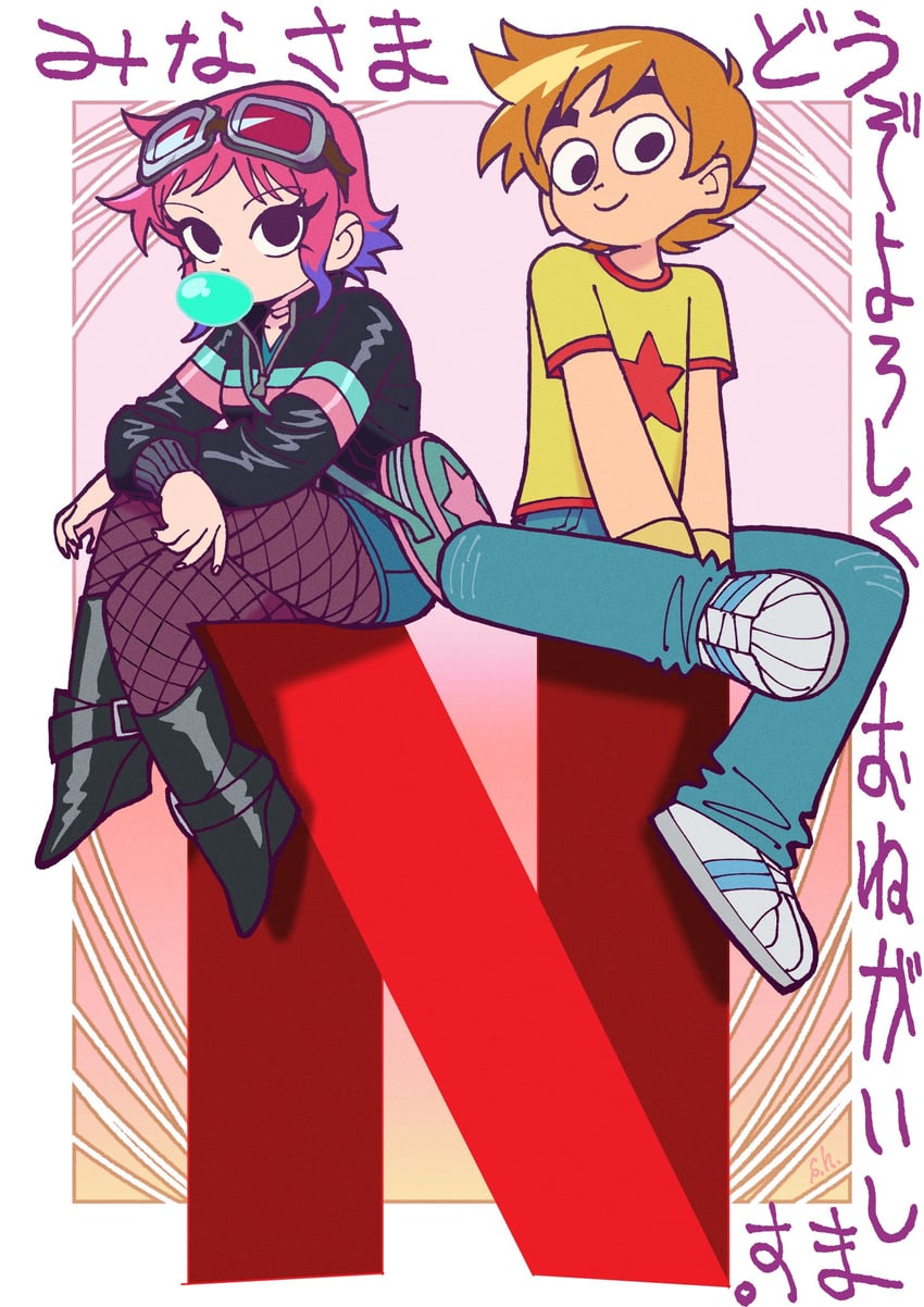 scott pilgrim and ramona flowers (scott pilgrim and 2 more) drawn by handa_shuuhei