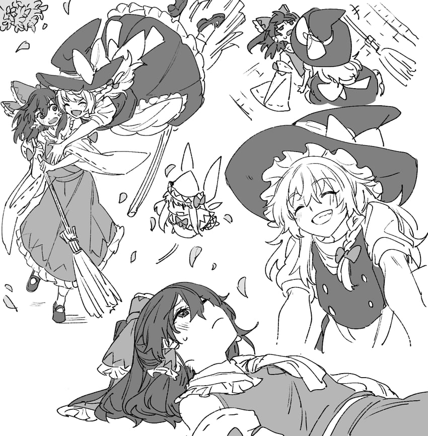 hakurei reimu, kirisame marisa, and lily white (touhou) drawn by mero_(starfish_jcs)