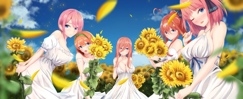 nakano nino, nakano miku, nakano yotsuba, nakano ichika, and nakano itsuki (go-toubun no hanayome) drawn by spekkio36