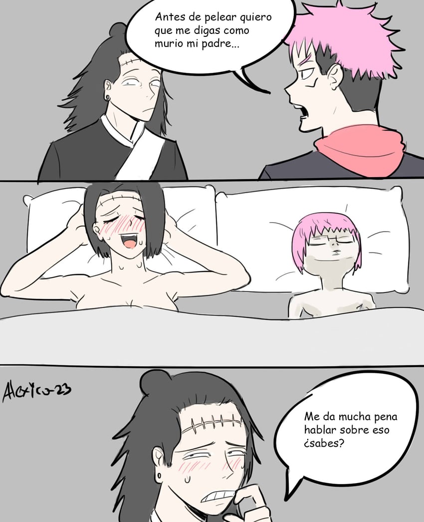 itadori yuuji, kenjaku, itadori kaori, and itadori jin (jujutsu kaisen) drawn by thecooleralexico