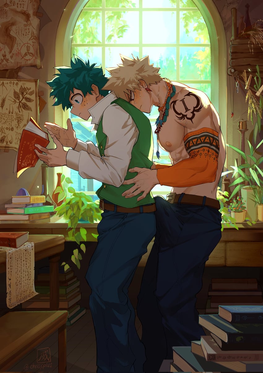 midoriya izuku and bakugou katsuki (boku no hero academia) drawn by chrispplus