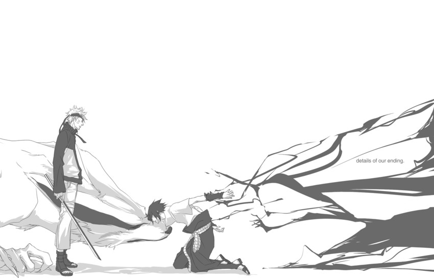 uzumaki naruto, uchiha sasuke, and kurama (naruto and 1 more) drawn by vessel