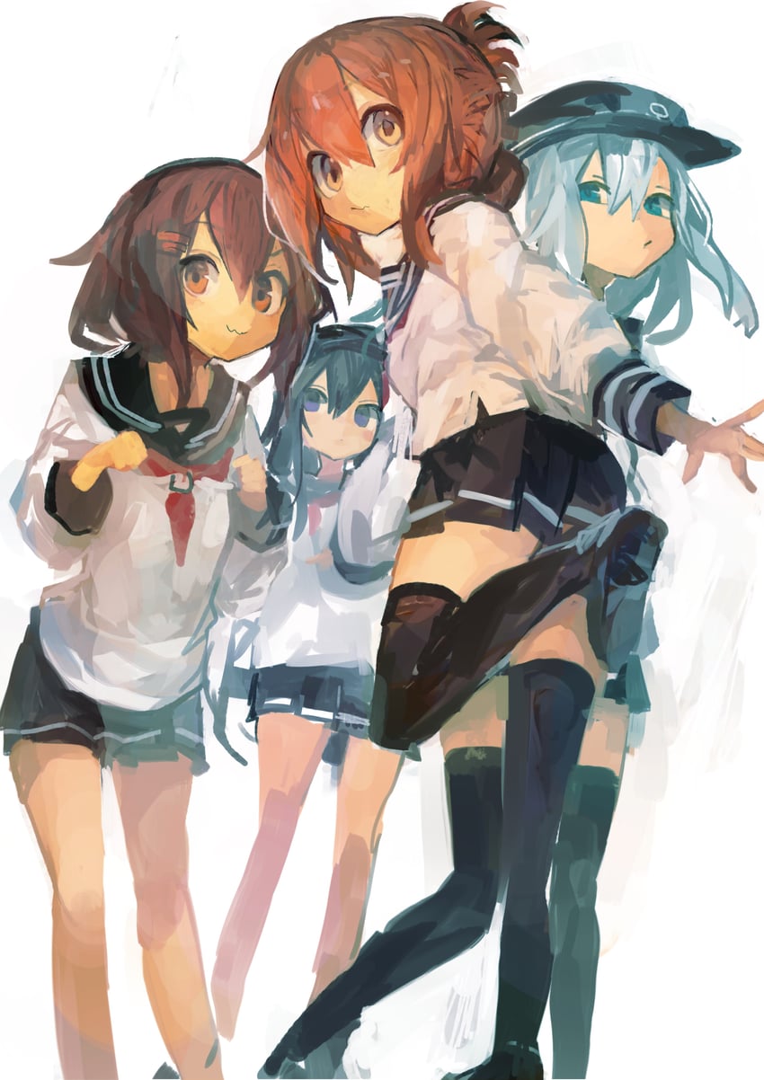 hibiki, inazuma, ikazuchi, and akatsuki (kantai collection) drawn by kaamin_(mariarose753)