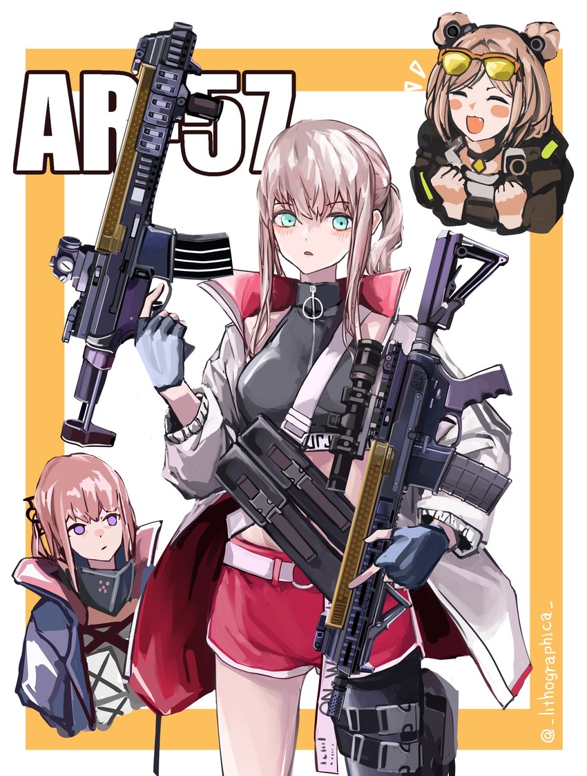 st ar-15, p90, and ar-57 (girls' frontline) drawn by lithographica