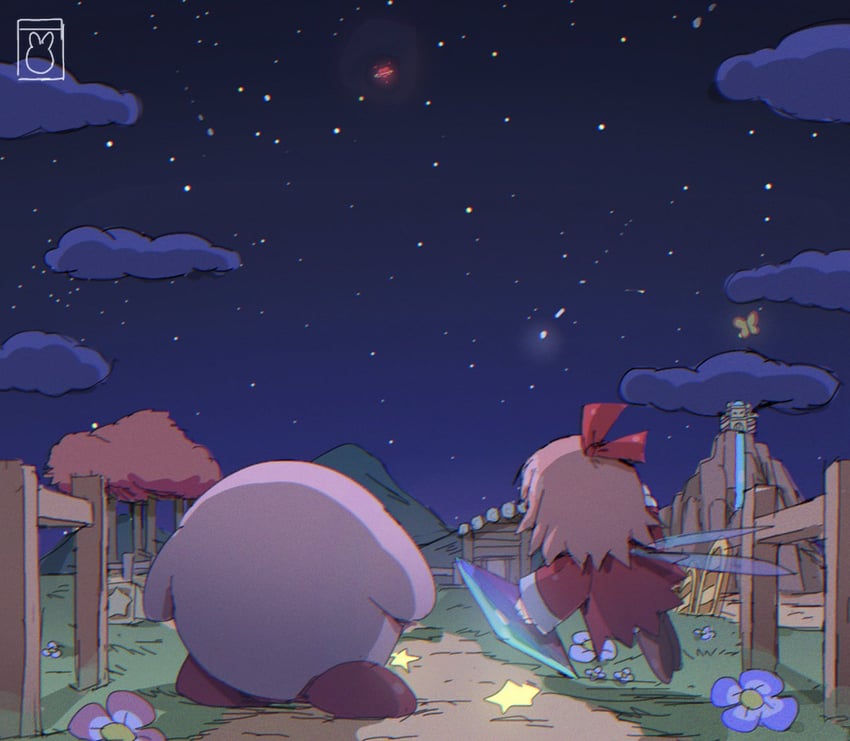 kirby, ribbon, and morpho knight (kirby and 1 more) drawn by bendedede