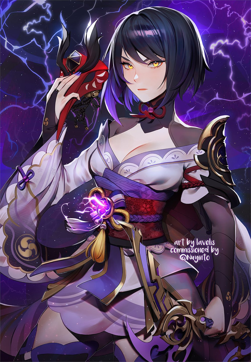 raiden shogun and kujou sara (genshin impact) drawn by lavelis
