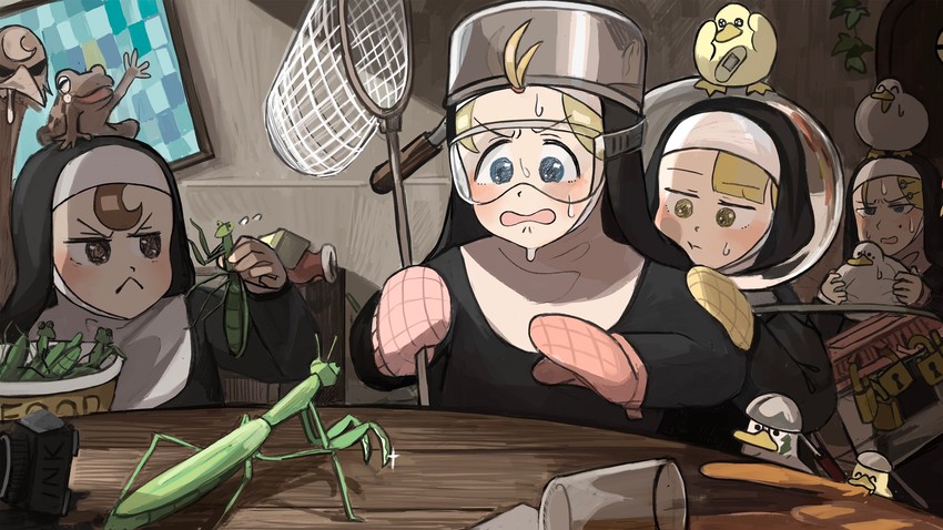 clumsy nun, froggy nun, spicy nun, and strict nun (little nuns) drawn by diva_(hyxpk)