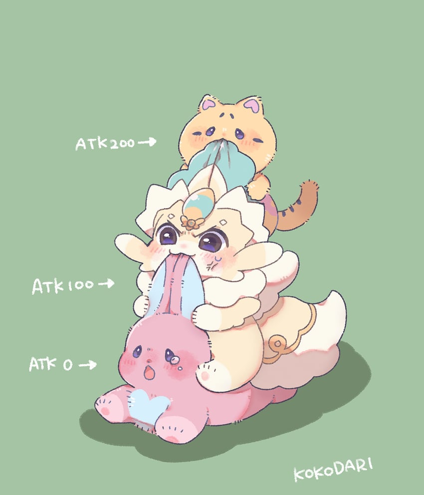 purrely, melffy rabby, and melffy catty (yu-gi-oh!) drawn by kokodari