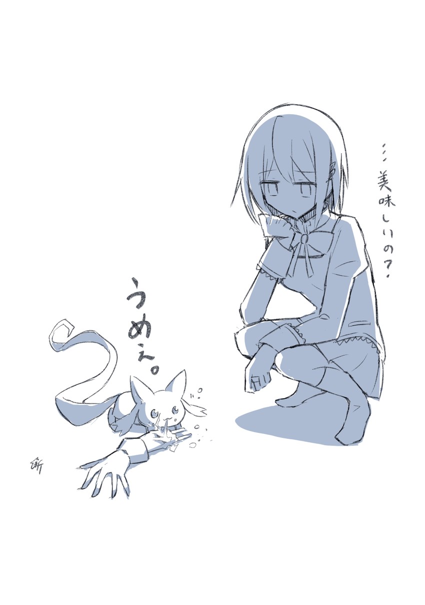 miki sayaka and small kyubey (mahou shoujo madoka magica and 1 more) drawn by tachibanai