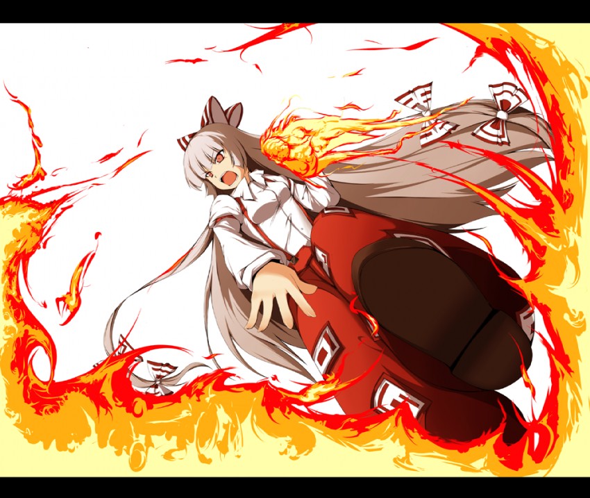 fujiwara no mokou (touhou) drawn by fujy