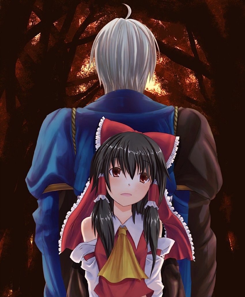 hakurei reimu and morichika rinnosuke (touhou) drawn by eho_(icbm)