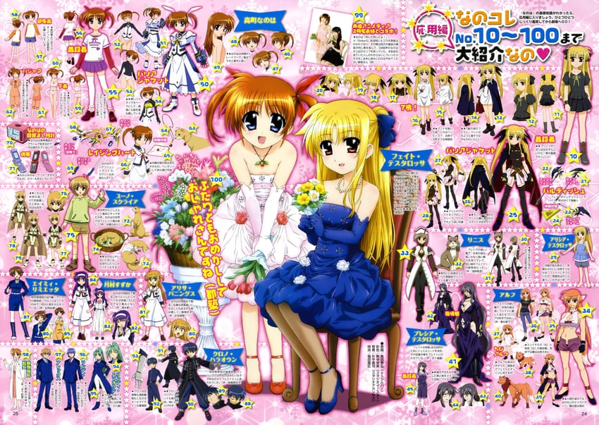 fate testarossa, takamachi nanoha, raising heart, yuuno scrya, arisa bunnings, and 14 more (lyrical nanoha and 3 more) drawn by okuda_yasuhiro
