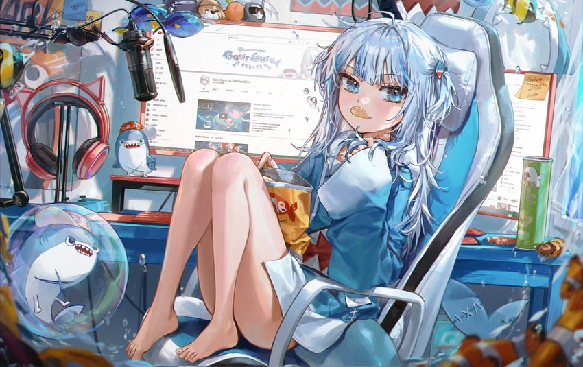 gawr gura, takodachi, bloop, bubba, death-sensei, and 2 more (hololive and 3 more) drawn by ye_jji