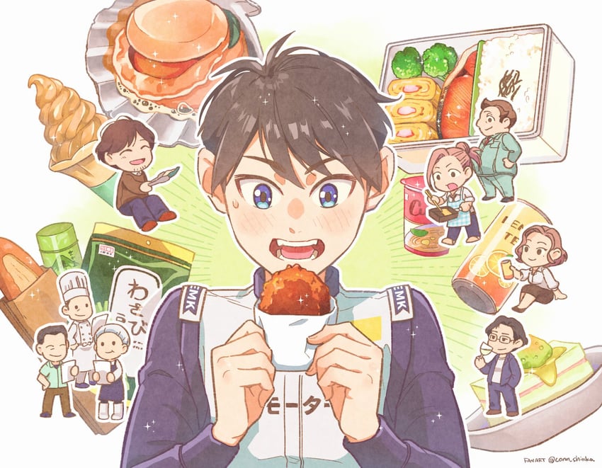 asahina haruka, harunaga satsuki, komaki kotarou, yukihira saeko, komaki futoshi, and 1 more (overtake!) drawn by conn_shinka