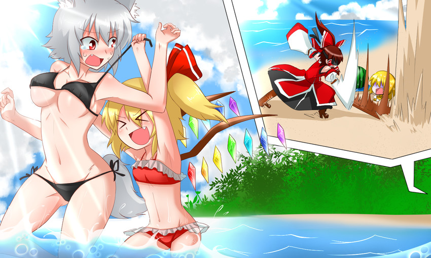 hakurei reimu, kirisame marisa, flandre scarlet, and inubashiri momiji (touhou) drawn by sumiya_nadateru