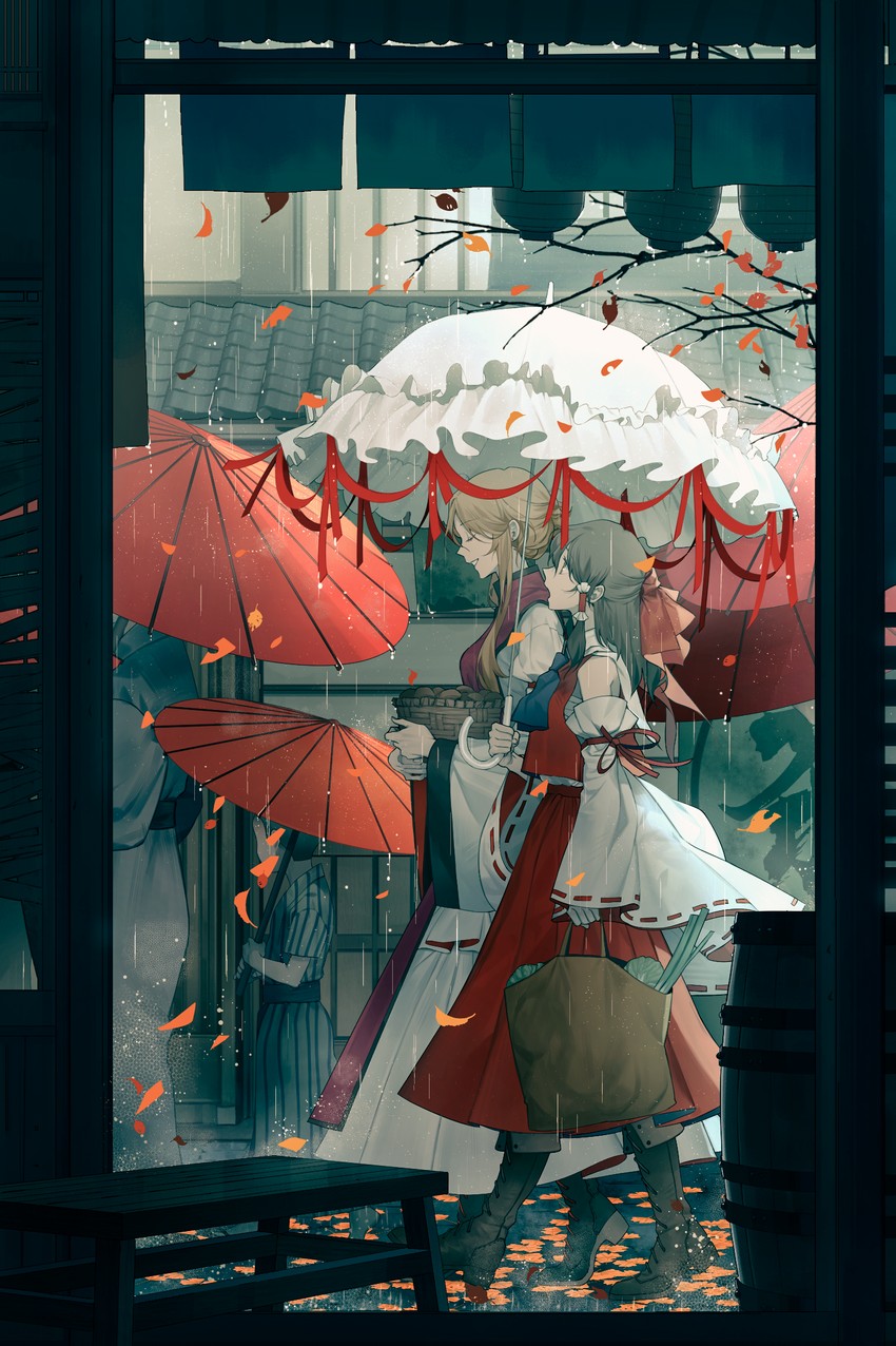 hakurei reimu and yakumo yukari (touhou) drawn by huang_gua