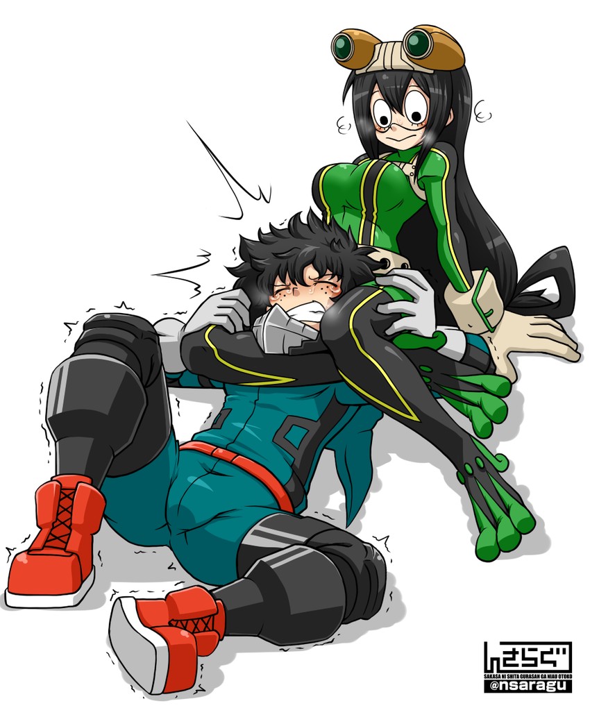 midoriya izuku and asui tsuyu (boku no hero academia) drawn by sakasa_gurasan