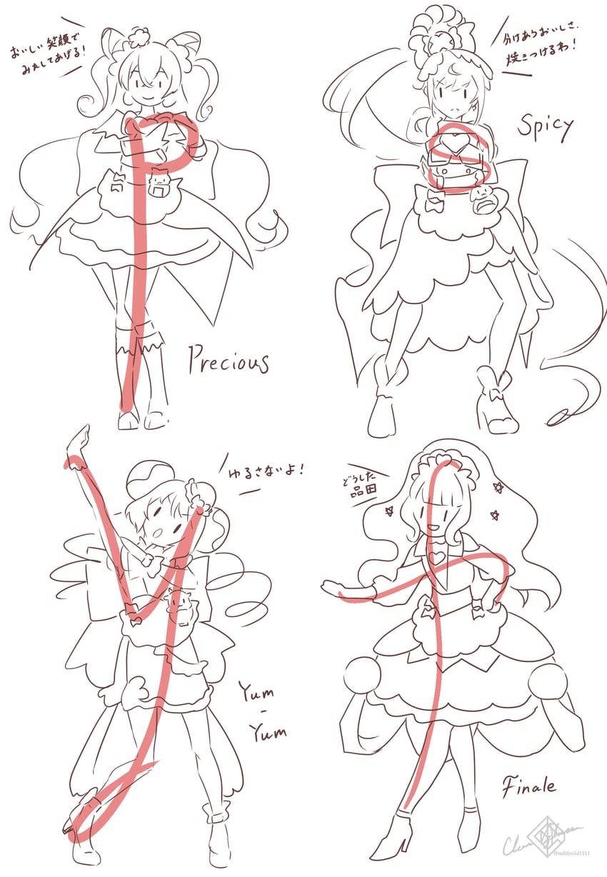 nagomi yui, fuwa kokone, kasai amane, hanamichi ran, cure precious, and 6 more (precure and 1 more) drawn by clear_glass_(mildmild1311)