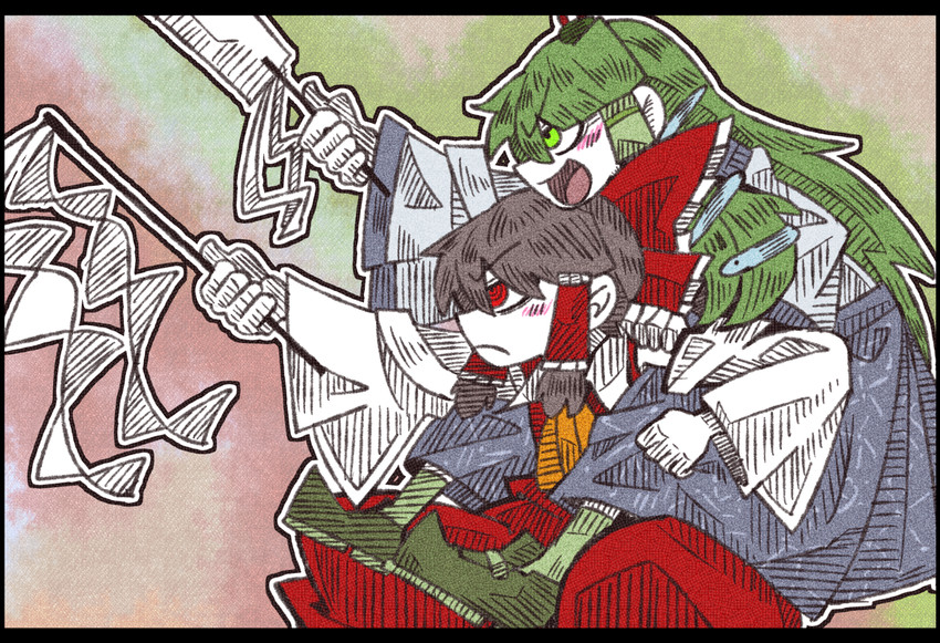 hakurei reimu and kochiya sanae (touhou) drawn by suenari_(peace)