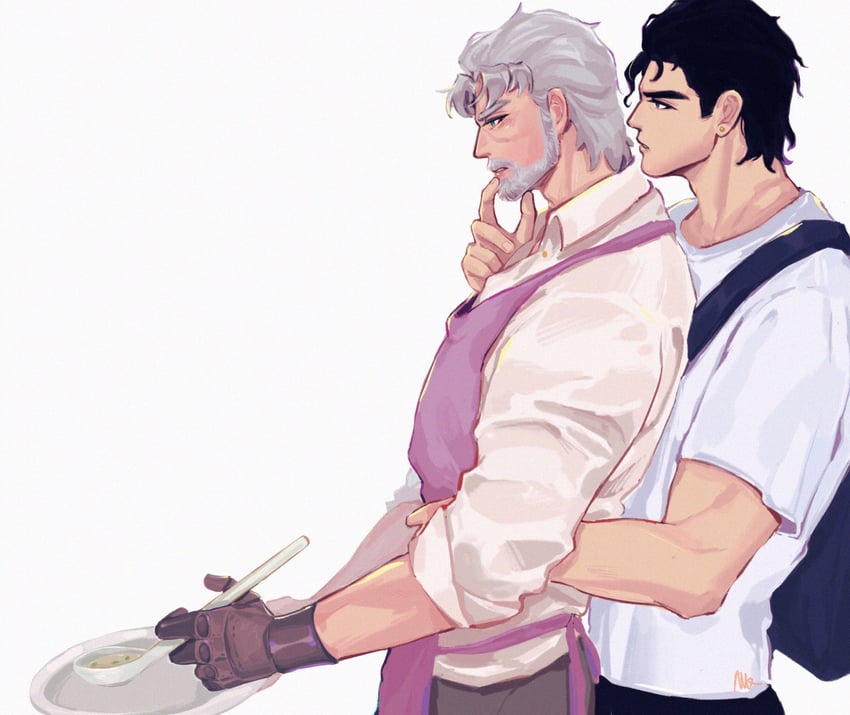 joseph joestar and kujo jotaro (jojo no kimyou na bouken and 1 more) drawn by vamos_mk