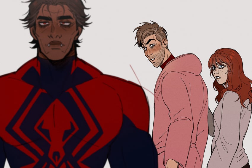 miguel o'hara, mary jane watson, and peter b parker (marvel and 3 more) drawn by nakariiale