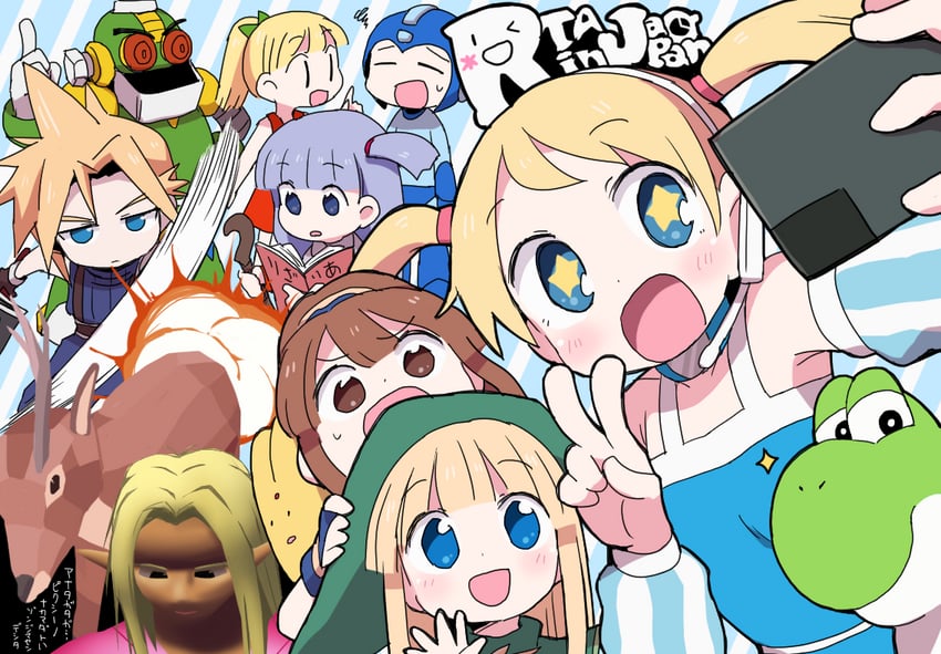 link, cloud strife, roll, mega man, arle nadja, and 7 more (fire emblem and 12 more) drawn by dokan_(dkn)