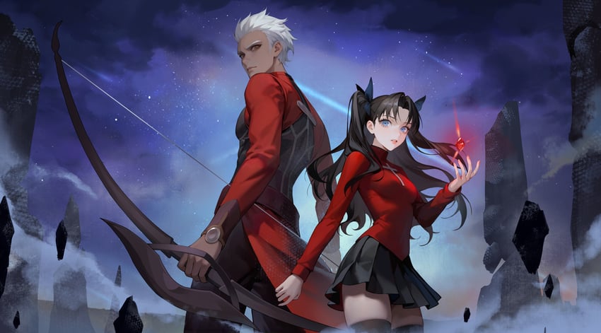 tohsaka rin and archer (fate and 1 more) drawn by iamc95