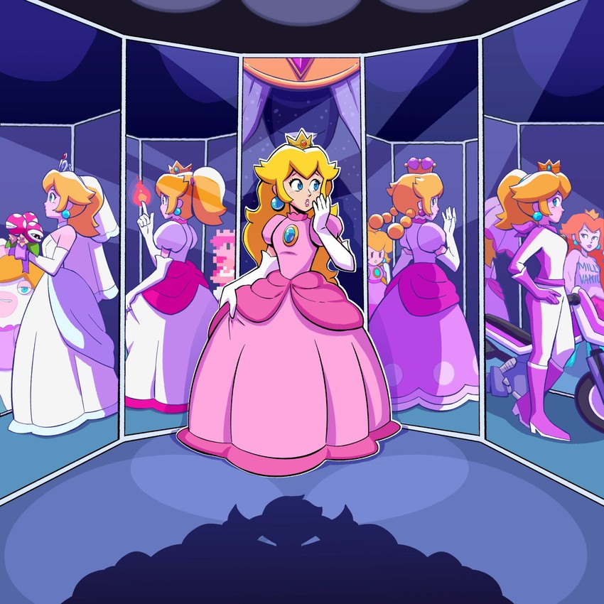 princess peach, bowser, piranha plant, toadette, biker peach, and 5 more (mario and 13 more) drawn by letitmelo