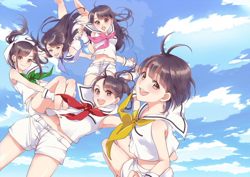 momota kanako, ariyasu momoka, tamai shiori, takagi reni, and sasaki ayaka (momoiro clover z) drawn by chikuwa_(awuk1hc)