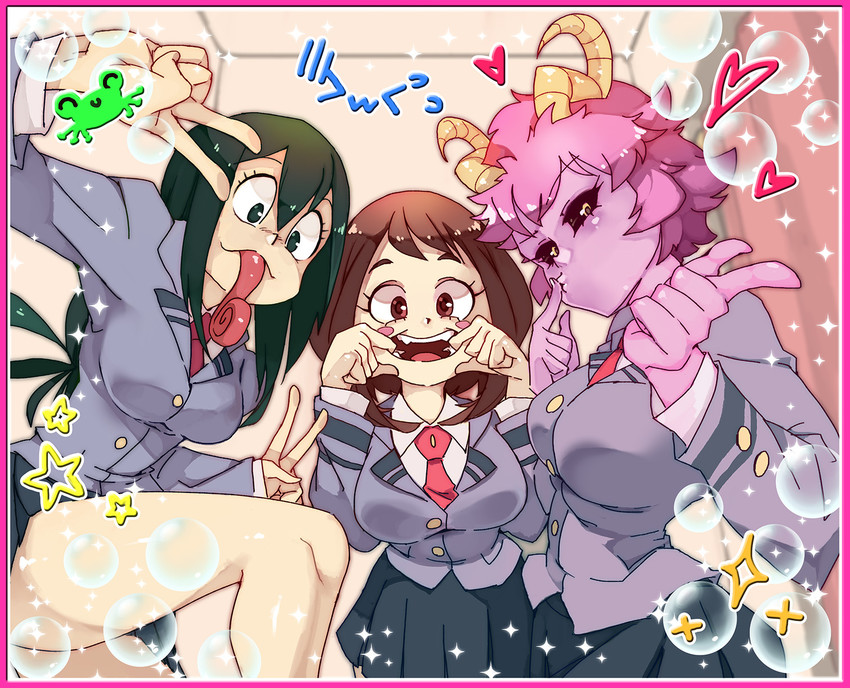 uraraka ochaco, asui tsuyu, and ashido mina (boku no hero academia) drawn by rtil