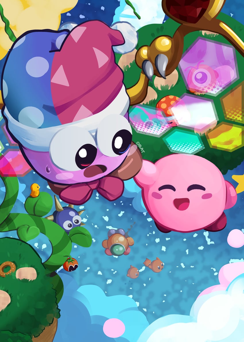 kirby, marx, waddle doo, scarfy, gordo, and 3 more (kirby and 1 more) drawn by delatoid