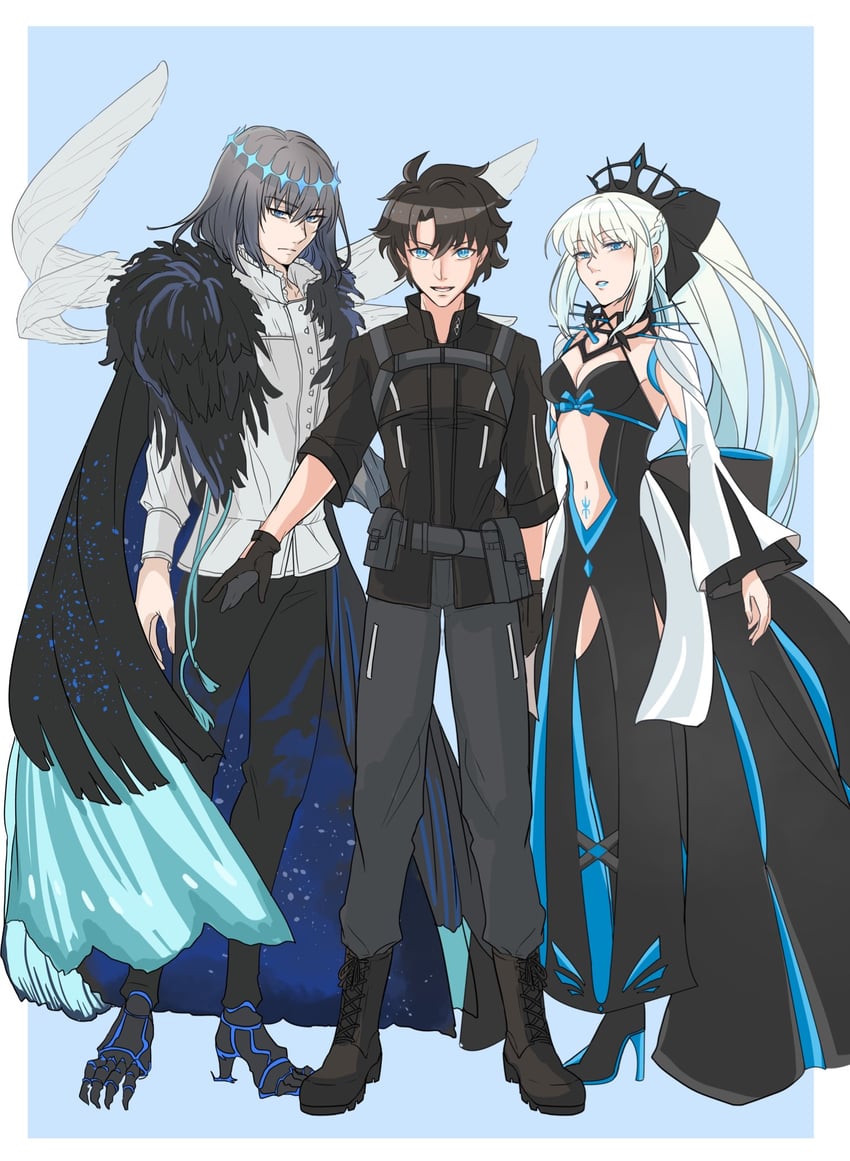 fujimaru ritsuka, morgan le fay, and oberon (fate and 1 more) drawn by irino_hikaru