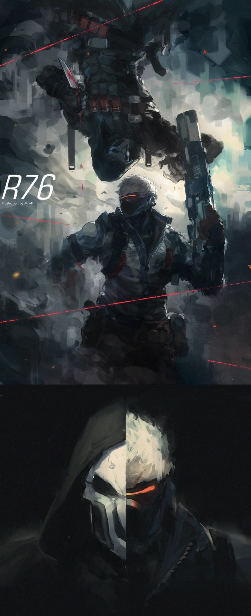 soldier: 76 and reaper (overwatch and 1 more) drawn by miv4t