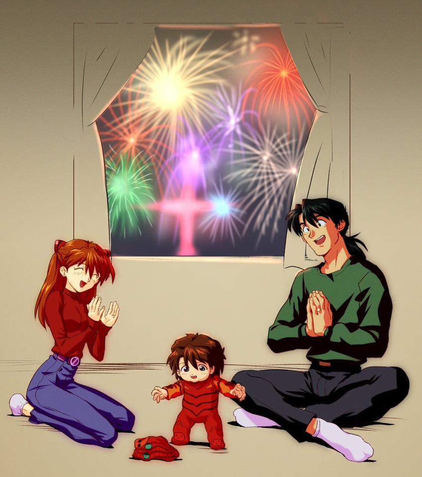 souryuu asuka langley and kaji ryouji (neon genesis evangelion) drawn by amondetauro