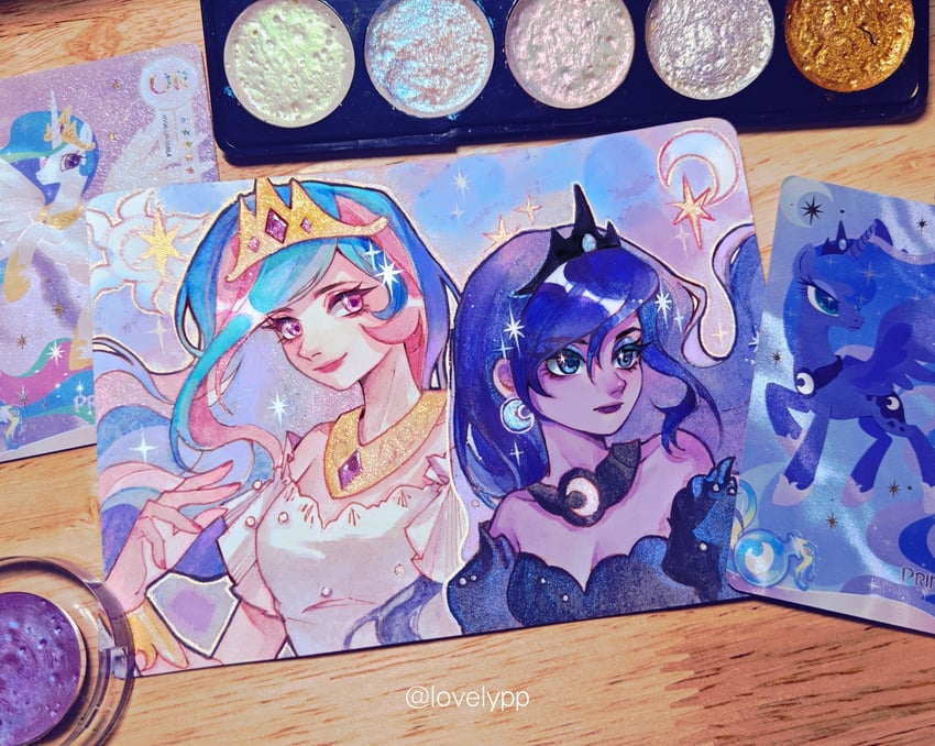 princess luna and princess celestia (my little pony and 2 more) drawn by lovelypp
