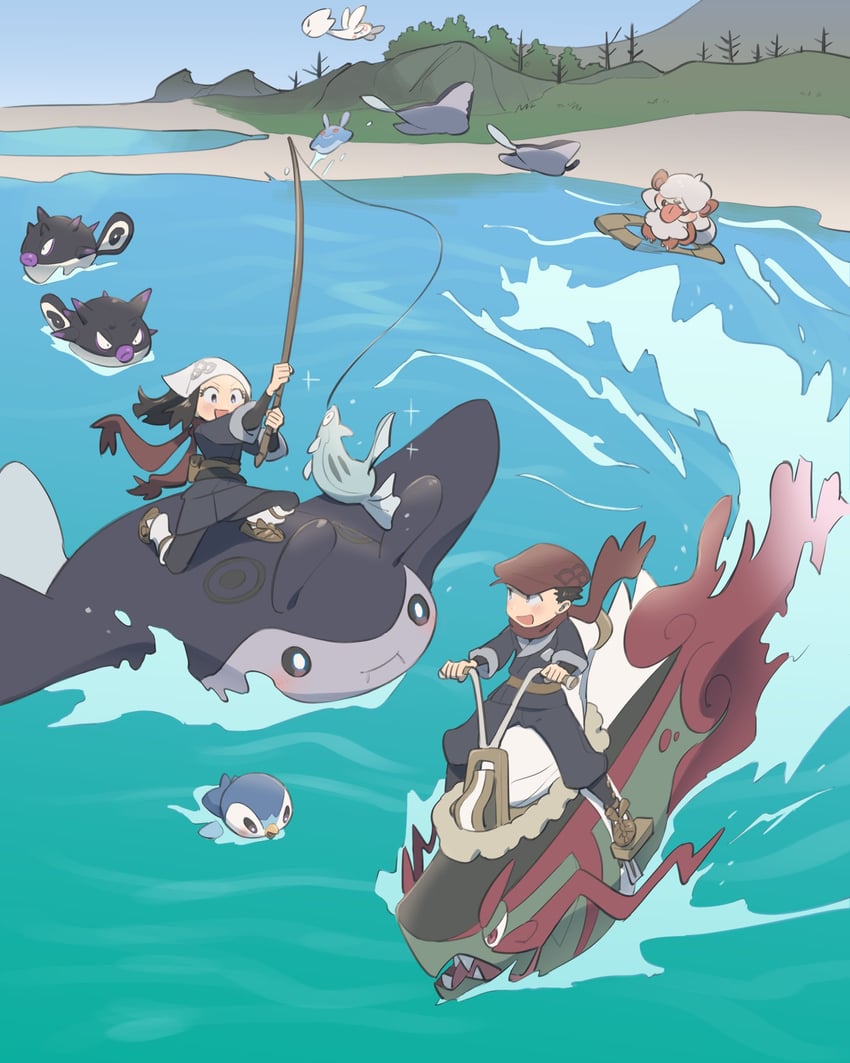 akari, piplup, rei, hisuian growlithe, togetic, and 5 more (pokemon and 1 more) drawn by kinni